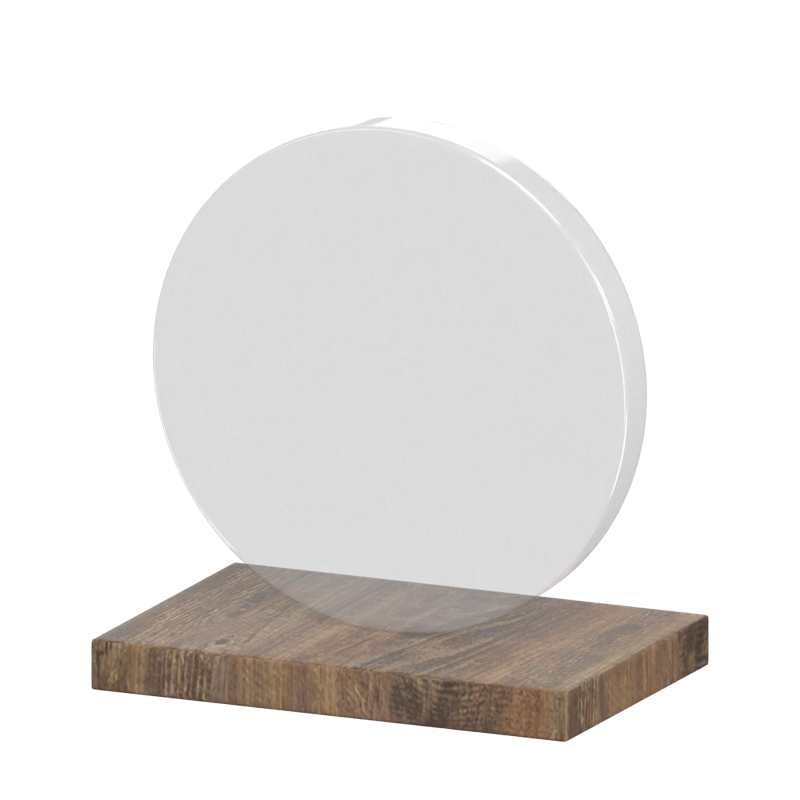 Circular Glass Plate Award On Minimal Wooden Base 3D Graphic