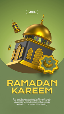 Greeting Ramadan Kareem for Holy Month with Mosque and Islamic Symbols 3D Instagram Story 3D Template