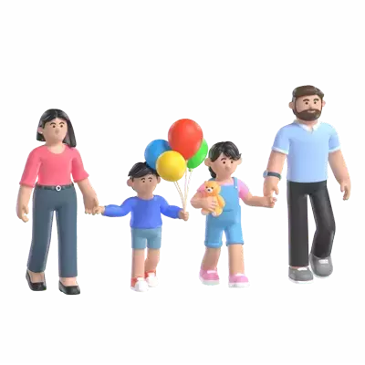 Family Walking 3D Illustration