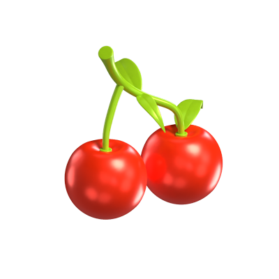 3D Two Fresh Cherry Fruits And Leaves 3D Graphic