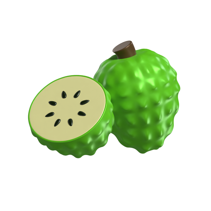 3D Soursop Model Whole Fruit And A Sliced One 3D Graphic