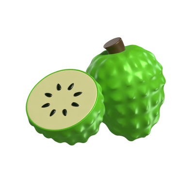 3D Soursop Modell Ganze Frucht und eine in Scheiben geschnittene 3D Graphic