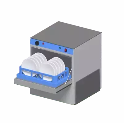 3D Automatic Dishwasher With Dishes That Are Clean After Being Washed 3D Graphic