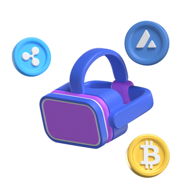 3D Virtual NFT Gallery With Crypto Icons 3D Graphic