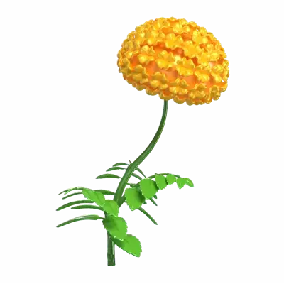 3D Marigold Flower Model With Vibrant Yellow Bloom 3D Graphic