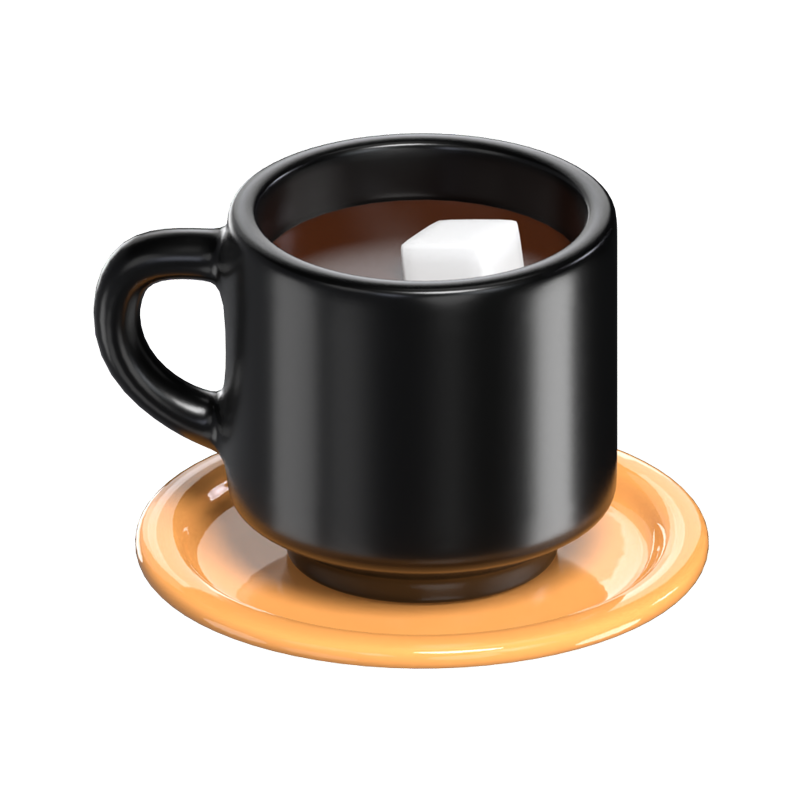 3D Taza de Café Negra Sobre Plato Modelo Pura Elegancia 3D Graphic