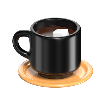 3D Black Coffee Cup On Plate Model Pure Elegance 3D Graphic