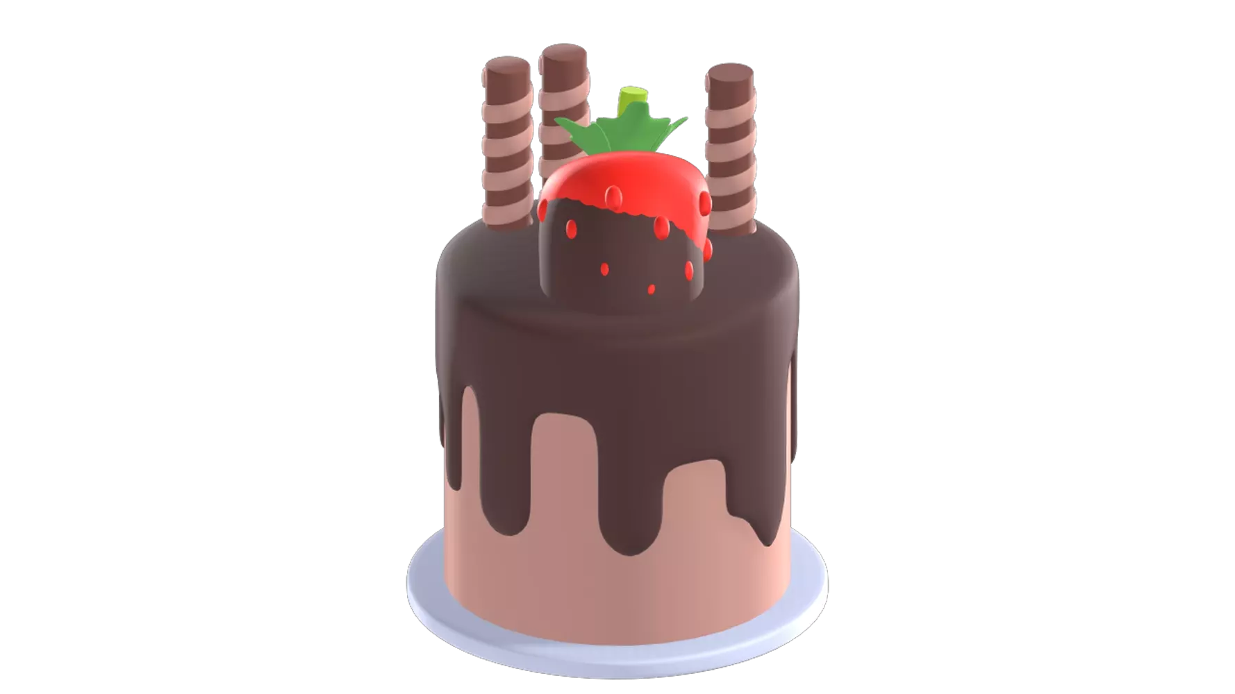 Cake With Big Strawberry 3D Graphic