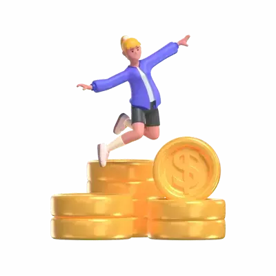 Woman Jump On Money 3D Illustration