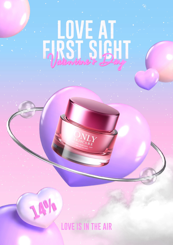Skin Care With 3D Gradient Heart And Ball Shapes