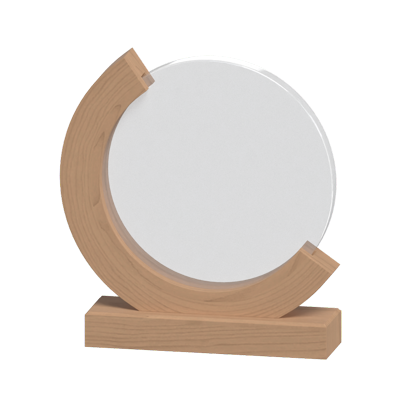 3D Round Glass Award With Half Circular Wooden Stand And Plaque 3D Graphic