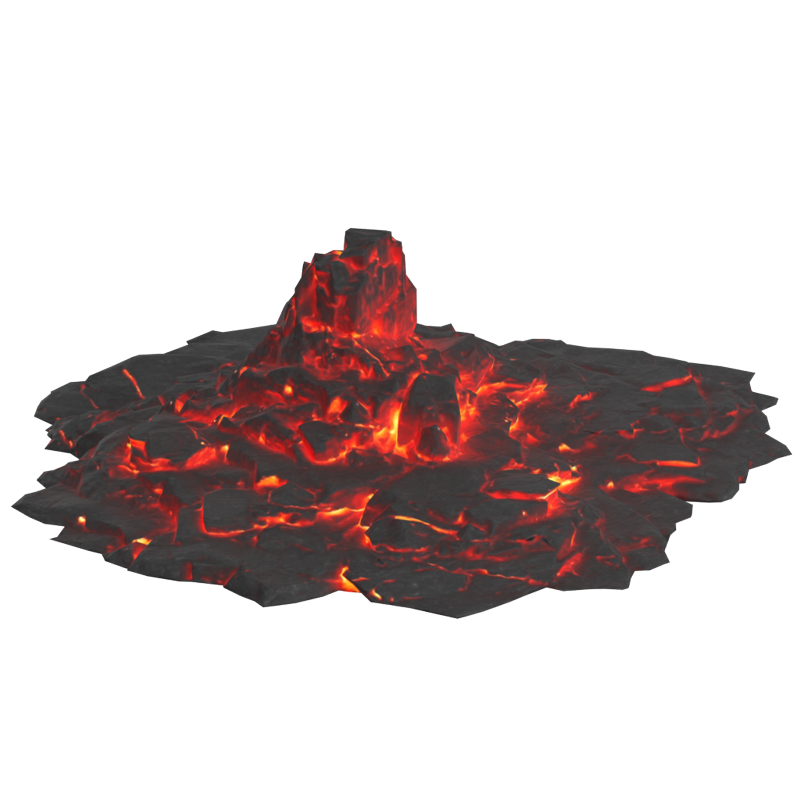 Modelo 3D de rocha vulcânica pontiaguda com fluxo de lava brilhando 3D Graphic