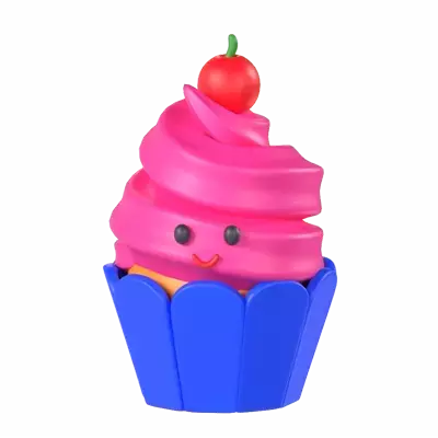 3D Cupcake With Happy Face And Cherry On Top 3D Graphic