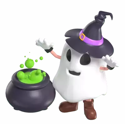 Halloween Ghost With Cauldron 3D Graphic
