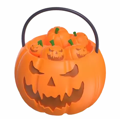 Pumpkins Basket With Small Pumpkins 3D Graphic