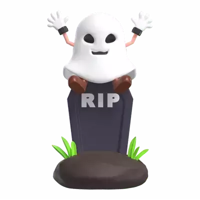 Halloween Ghost Sitting on a Tombstone 3D Graphic