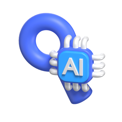 3D Artificial Intelligence Search Engine Illustrated With AI Chip And Magnifying Glass 3D Graphic