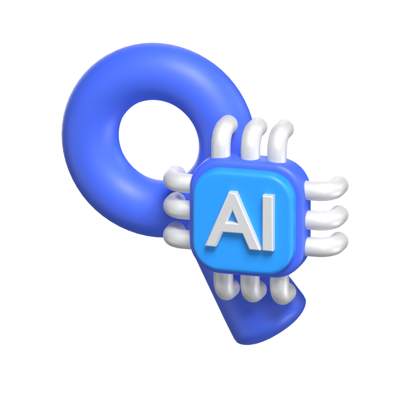 3D Artificial Intelligence Search Engine Illustrated With AI Chip And Magnifying Glass 3D Graphic