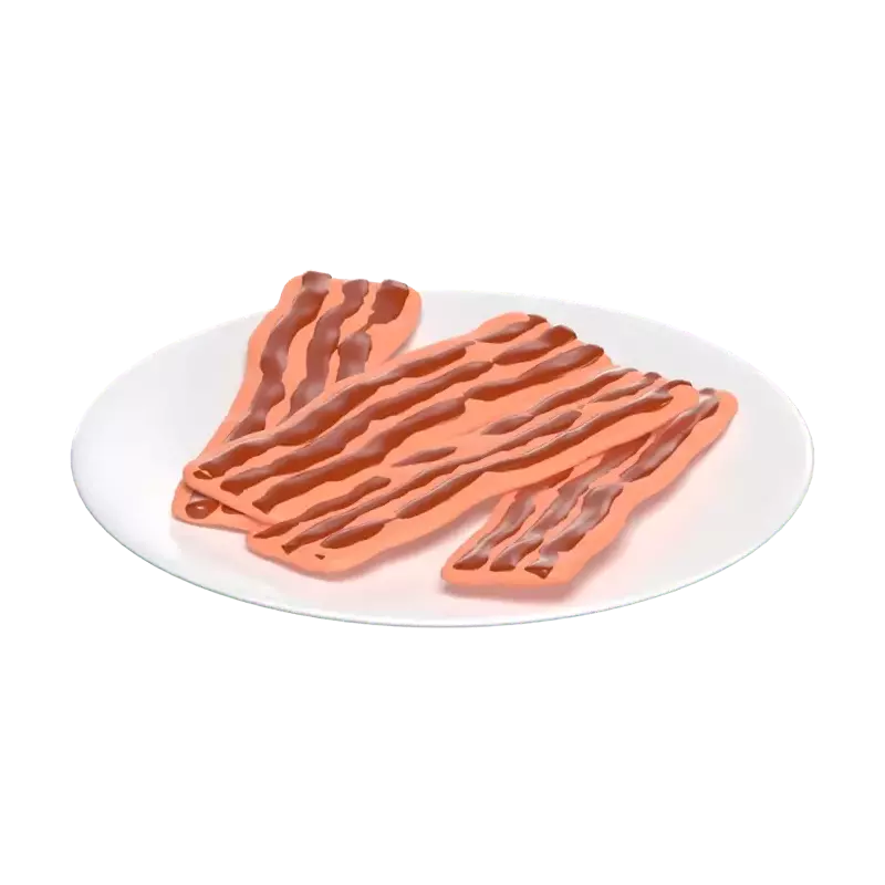 3D Quatro tiras de bacon bovino em um prato