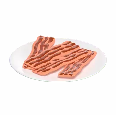 3D Four Beef Bacon Strips On A Plate 3D Graphic