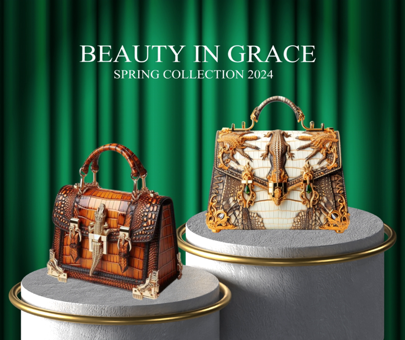 Beauty Grace Handbag Luxurious Highend Green Curtain Podium Display 3D Template
