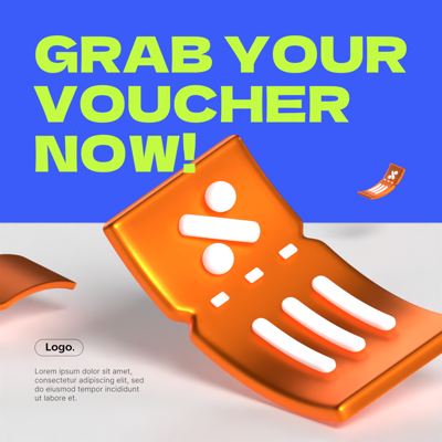 Marketing Ads Design with Vouchers Illustration 3D Template 3D Template