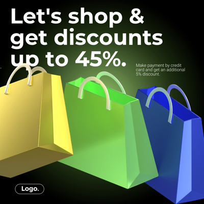 3D Marketing Post Design with Three Shopping Bags Illustration 3D Template