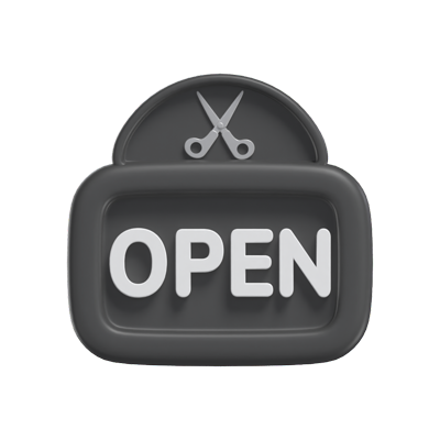 3D Barbershop Open Sign With Scissors Icon 3D Graphic