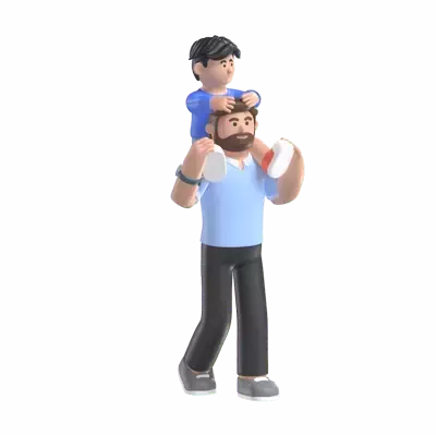 Father Carries Son 3D Illustration