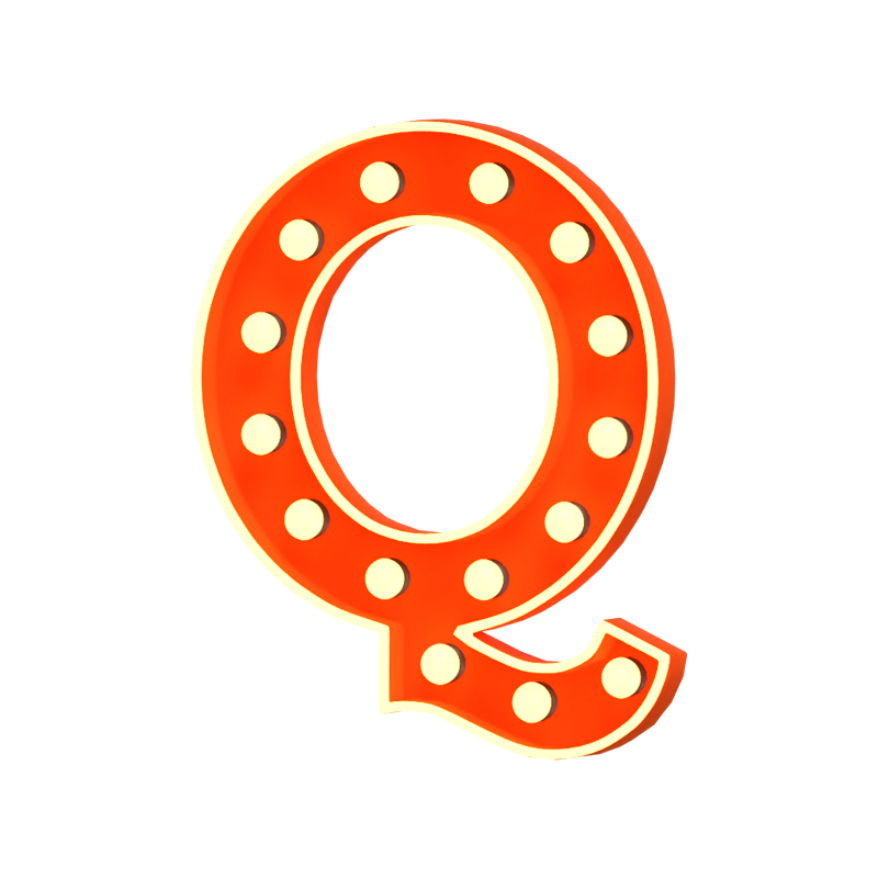 Q Letter 3D Form Marquee Lights Text 3D Graphic