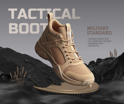 3D Banner for Tactical and Adventure Shoes with Outdoor Background 3D Template