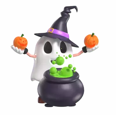 Halloween Ghost With Cauldron Pumpkin 3d model--df7e4064-fe28-4408-8ac5-7c9148eff5ac