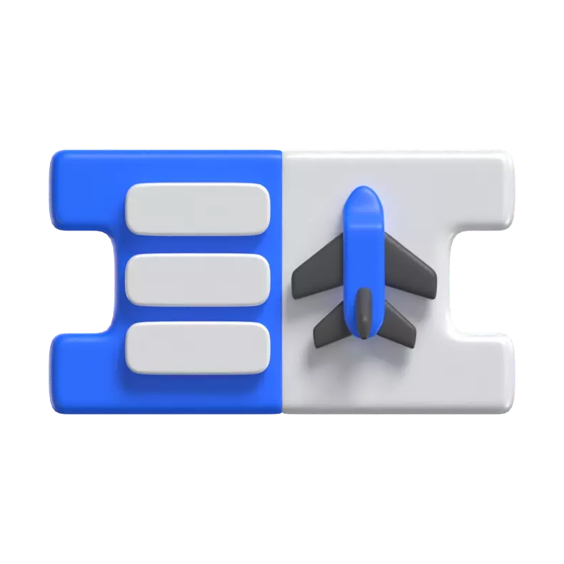 3D Flight Ticket Model With Airplane Icon 3D Graphic