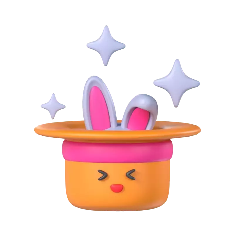 3D Magician Hat Model With Sparkling Bunny Ears Comming Out 3D Graphic