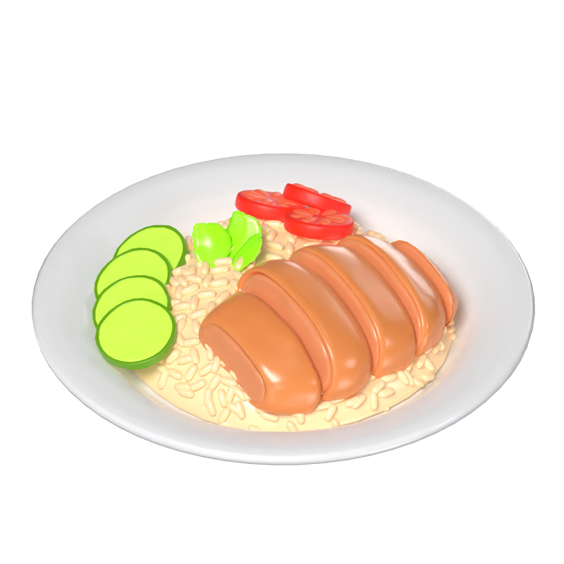 3D Chicken Rice With Tomato And Vegetable Topping 3D Graphic