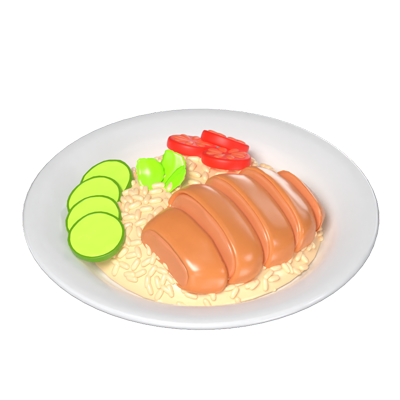 3D Chicken Rice With Tomato And Vegetable Topping 3D Graphic