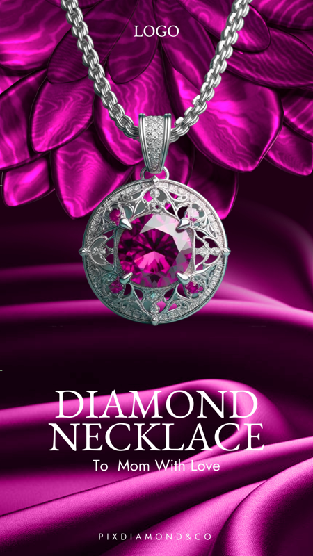 Gift To Mom With Love Purple Diamond Necklace With 3D Flower And Texture