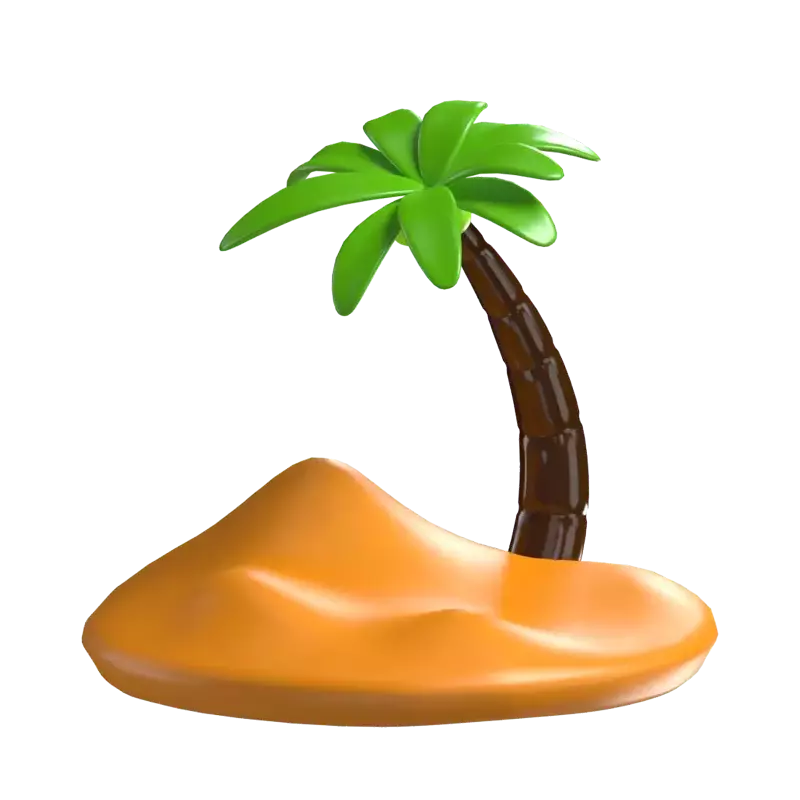 3D Tropical Island With Coconut Trees Model 3D Graphic