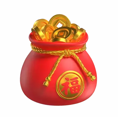 3D Illustration Lunar New Year Bag Coin 3D Graphic