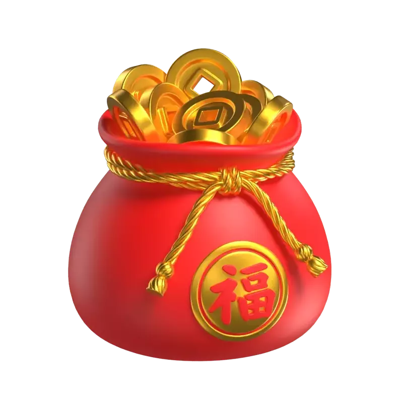 3D Illustration Lunar New Year Bag Coin 3D Graphic