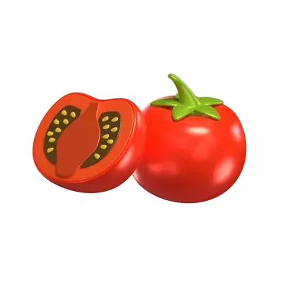 Two 3D Tomato Models With Leaves And Sliced 3D Graphic