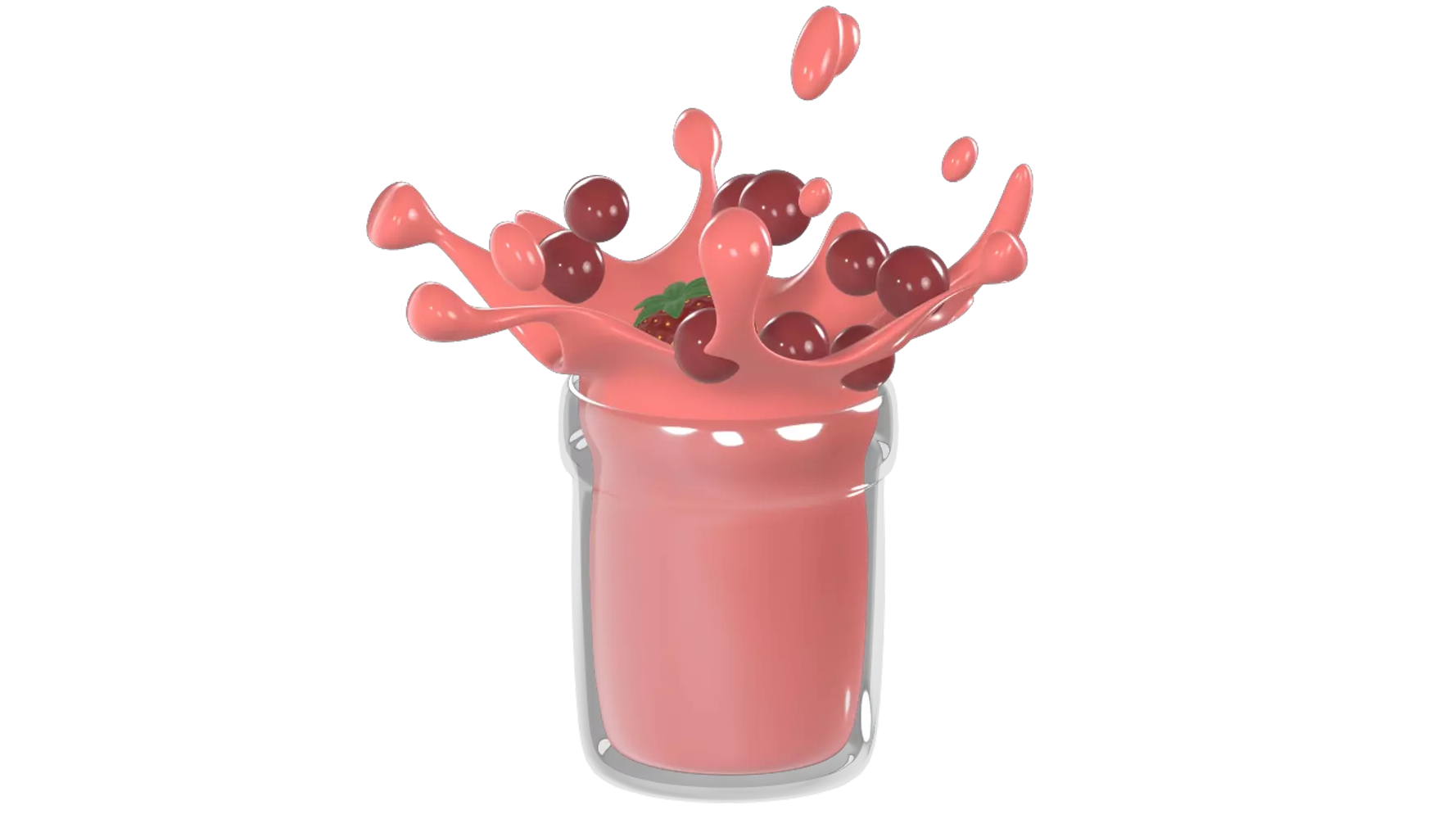Splash Strawberry Bubble Tea 3D Graphic