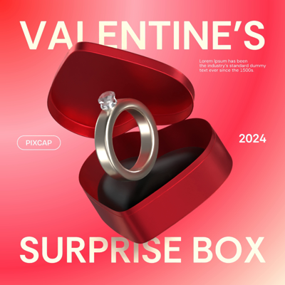 Valentine's Day Podium In Heart Shape Box 3D Template 3D Template