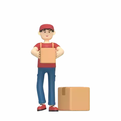 Delivery Man Holding Box 3d scene--2881c722-e926-4d15-88b1-01641bfec9b7