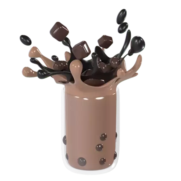 Splash Chocolate Bubble Tea 3D Graphic