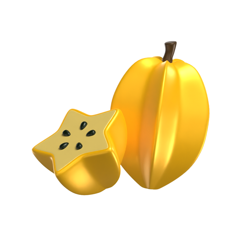 3D Star Fruit Model Whole Fruit And A Pulp Exposed One 3D Graphic
