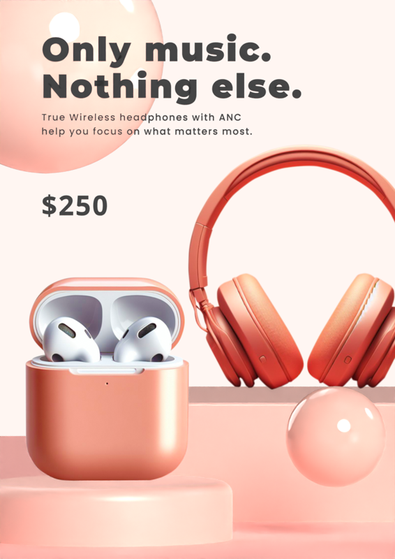 Audio Gear Ads Only Music Featuring Headphone & Earphone On Podiums 3D Template