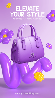 Purple Cute Handbag Instagram Story Promotion WIth 3D Balloon Shapes 3D Template