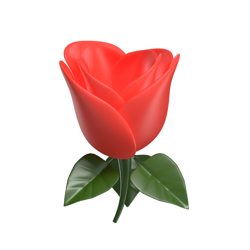 3D Rose Cute With Three Leaves Alluring Floral Beauty 3D Graphic