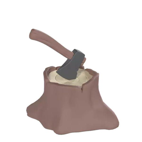 Tree Stump and Axe 3D Graphic